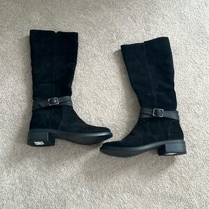 Clark’s black dude boots with  silver buckle, size 10